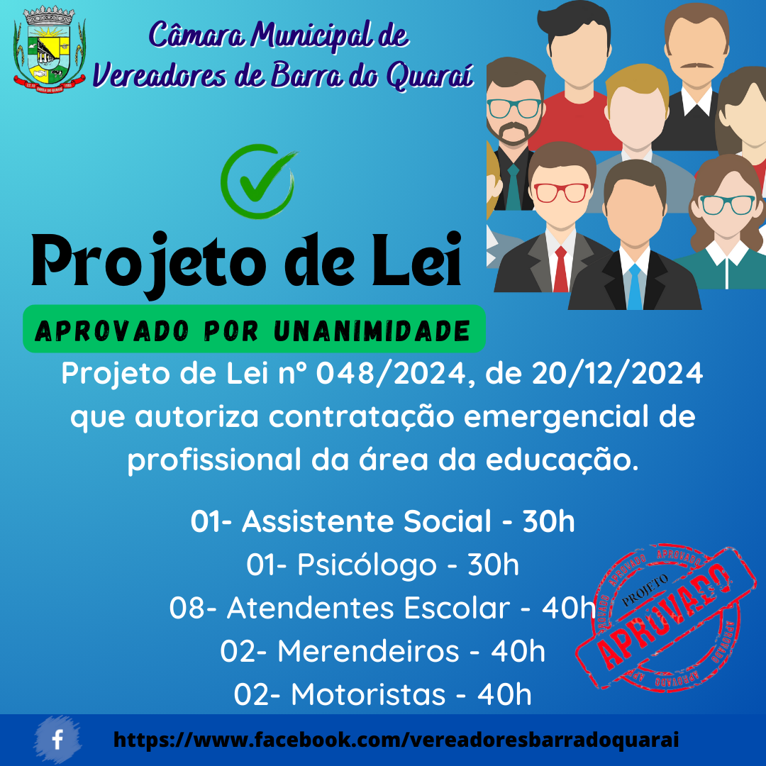 PROJETO DE LEI N° 048/2024 - APROVADO POR UNANIMIDADE